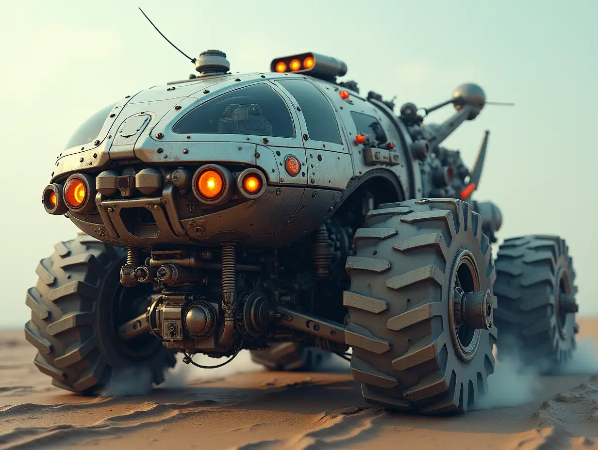 Create a crazy vehicle with many gears large windows ufo Cyberpunk.