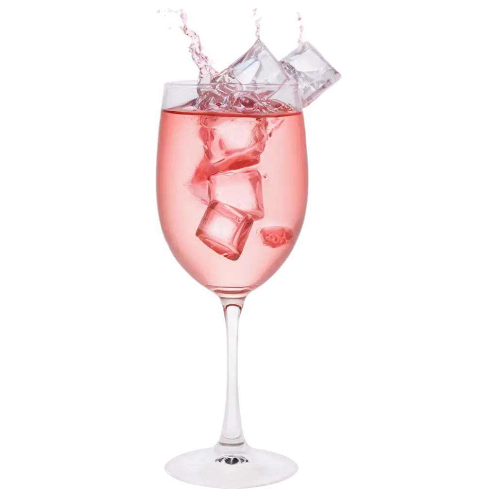 Highball-and-Collins-Glass-Rose-Color-Water-Based-Drink-PNG-Image-with-Ice-Cubes-and-Splashing-Effect