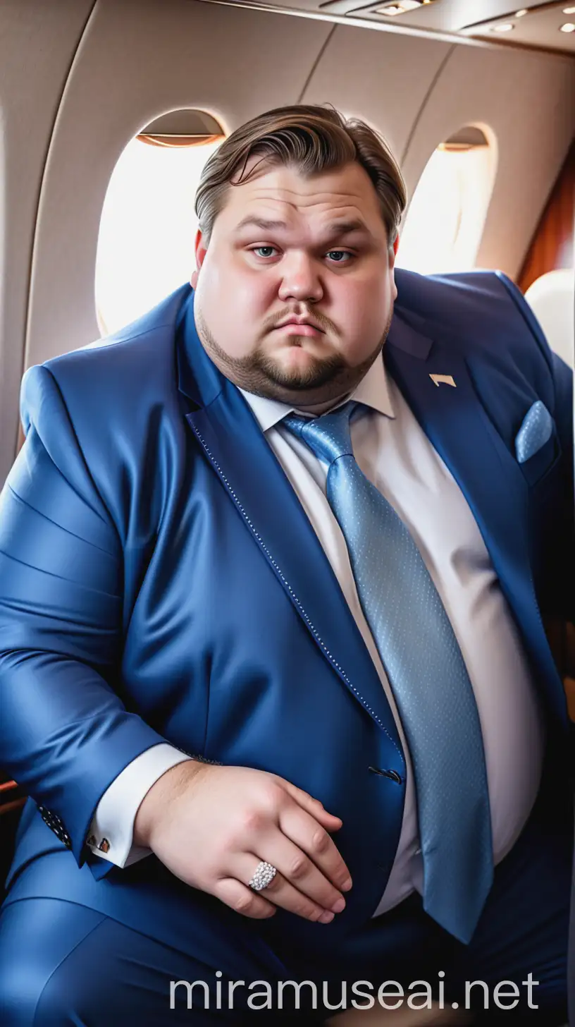 Chubby Businessman with Diamond in Luxury Private Plane