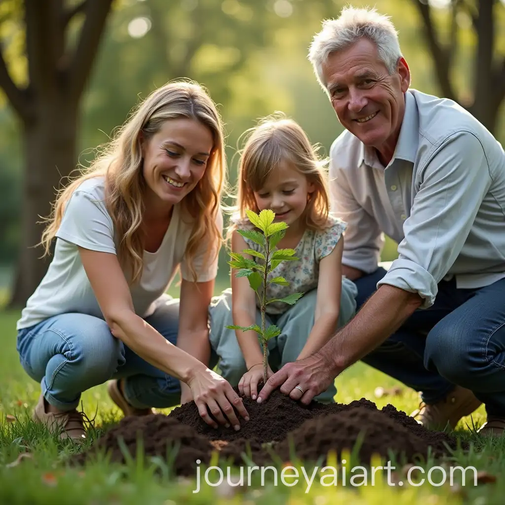 White-Family-Smiling-While-Planting-a-Tree-in-a-Garden