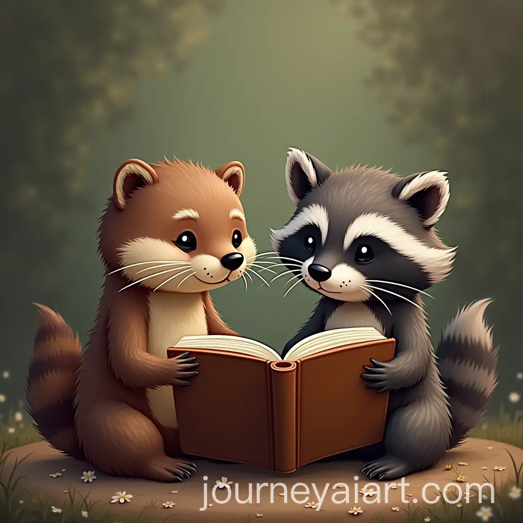 Otter-and-Raccoon-Reading-a-Book-Together-in-a-Cozy-Setting