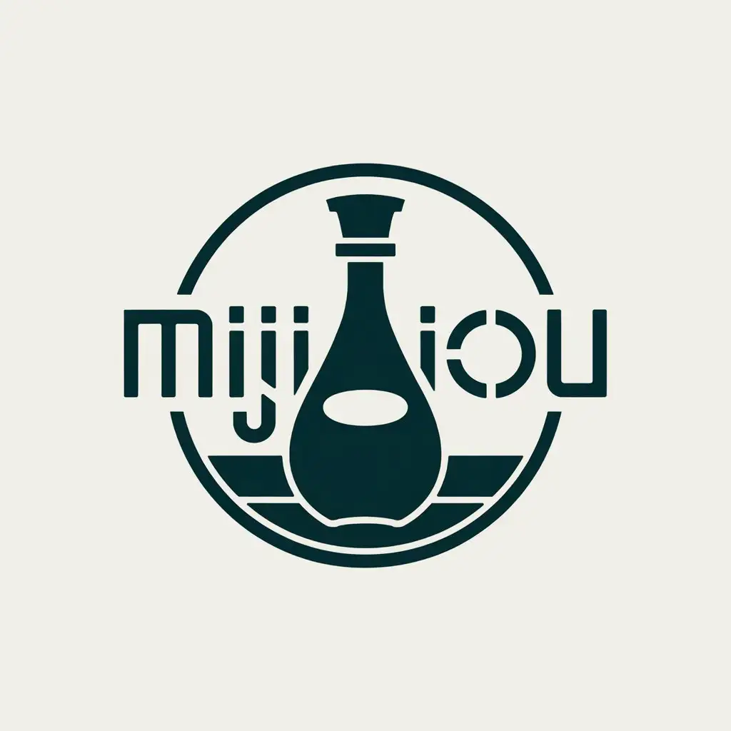 a vector logo design,with the text "MIJIOU", main symbol:sake bottle,Moderate,clear background