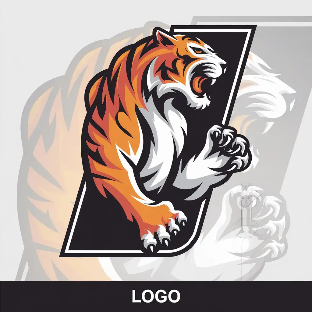 LOGO Design for Fierce Tiger Orange Black White with Angry Tiger Paw and Vertical Layout