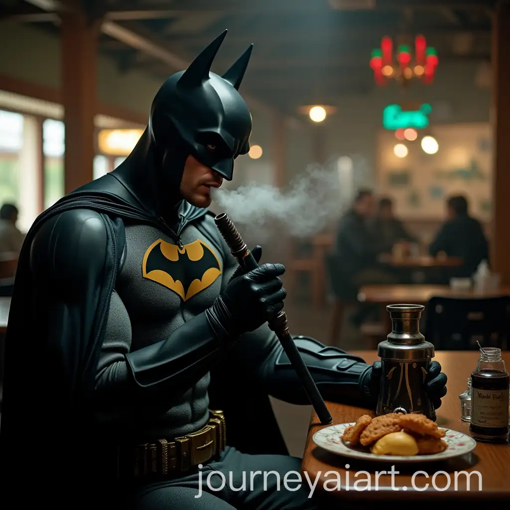 Batman-in-a-Popular-Cafeteria-with-Homeless-Individuals-Smoking-Hookah