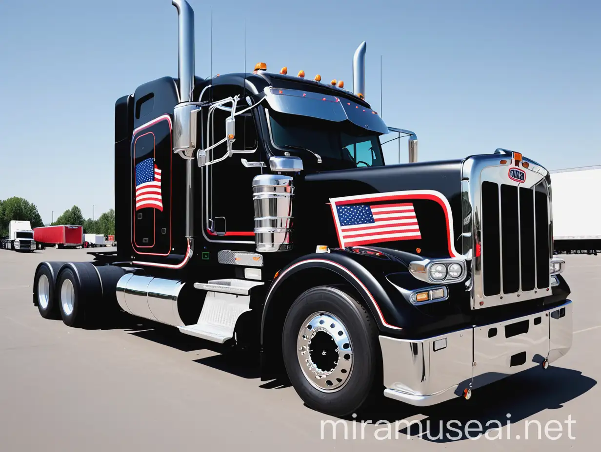 Black Peterbilt Style American Truck with Painted Bodywork Decoration