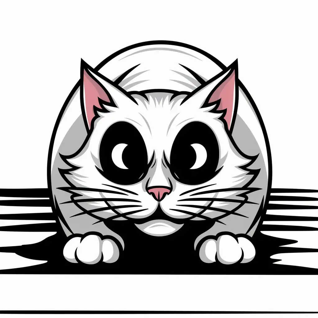 Scary Cat with Arched Back Big Eyes in Vector Style Black and White