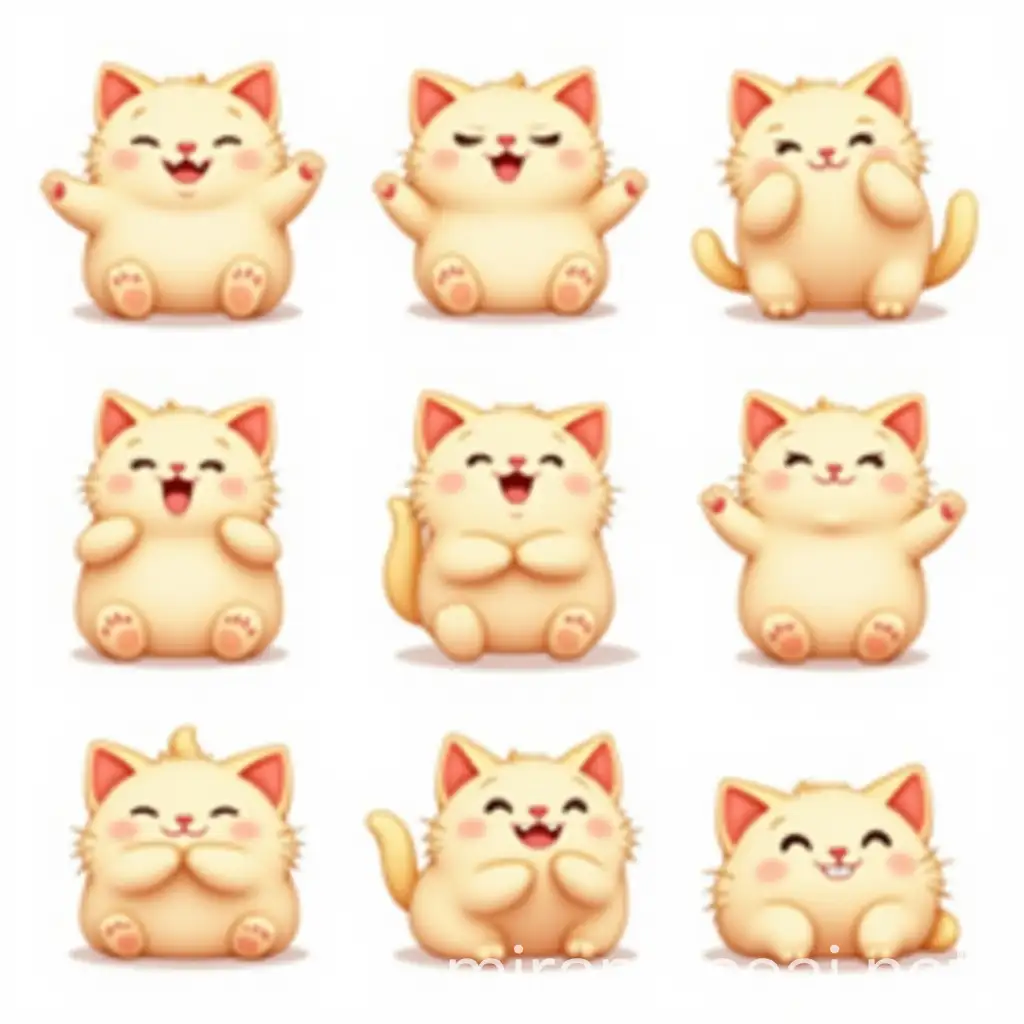 Chubby Cat Emoticons Disney Style Expressions in Various Poses