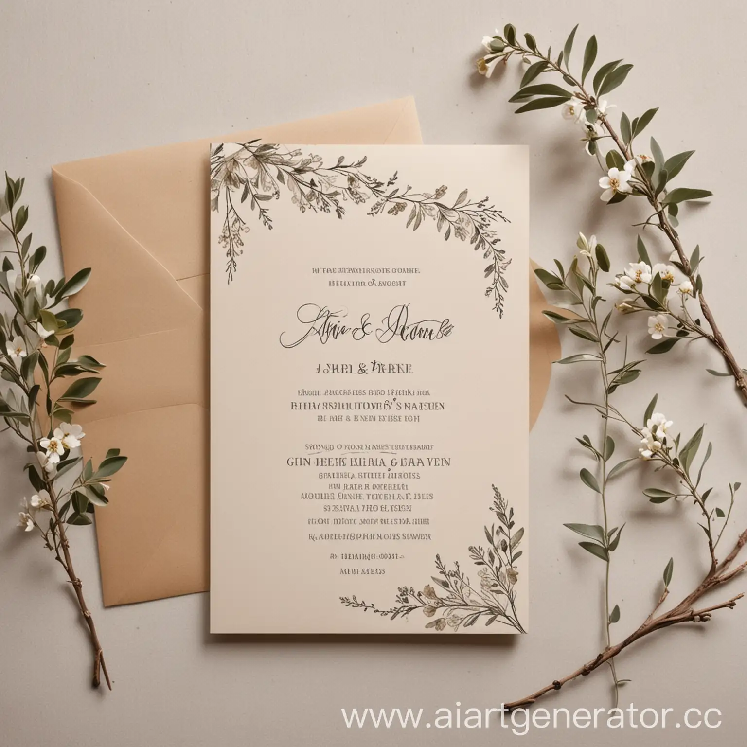 Minimalist-Wedding-Invitation-with-Flower-Branches-and-Photo-Inscriptions