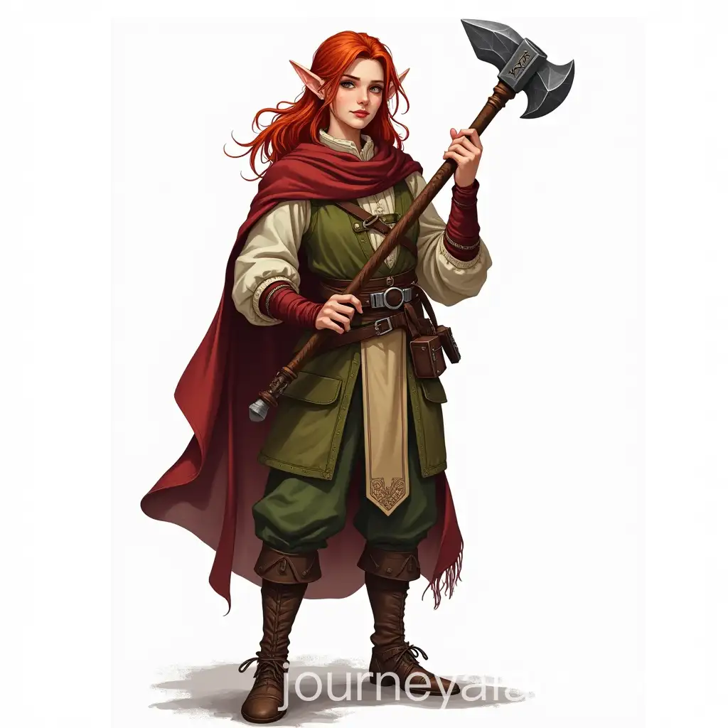 French-Monk-Wood-Elf-Character-with-Red-Hair-and-Hammer-in-DungeonsAI-Image-Prompt-Expansion-and-Dragons-Theme
