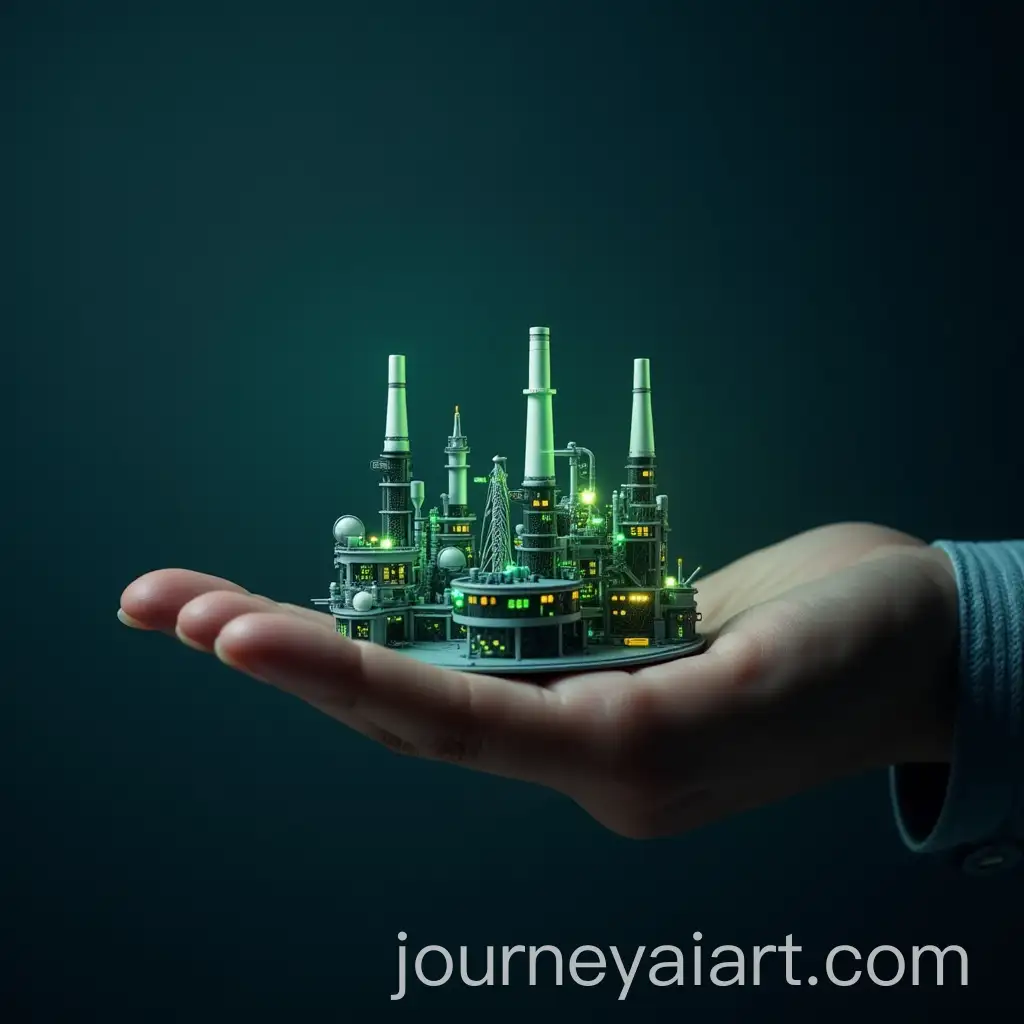 Miniature-HighTech-Factory-on-Human-Hand-Symbolizing-Industrial-Automation