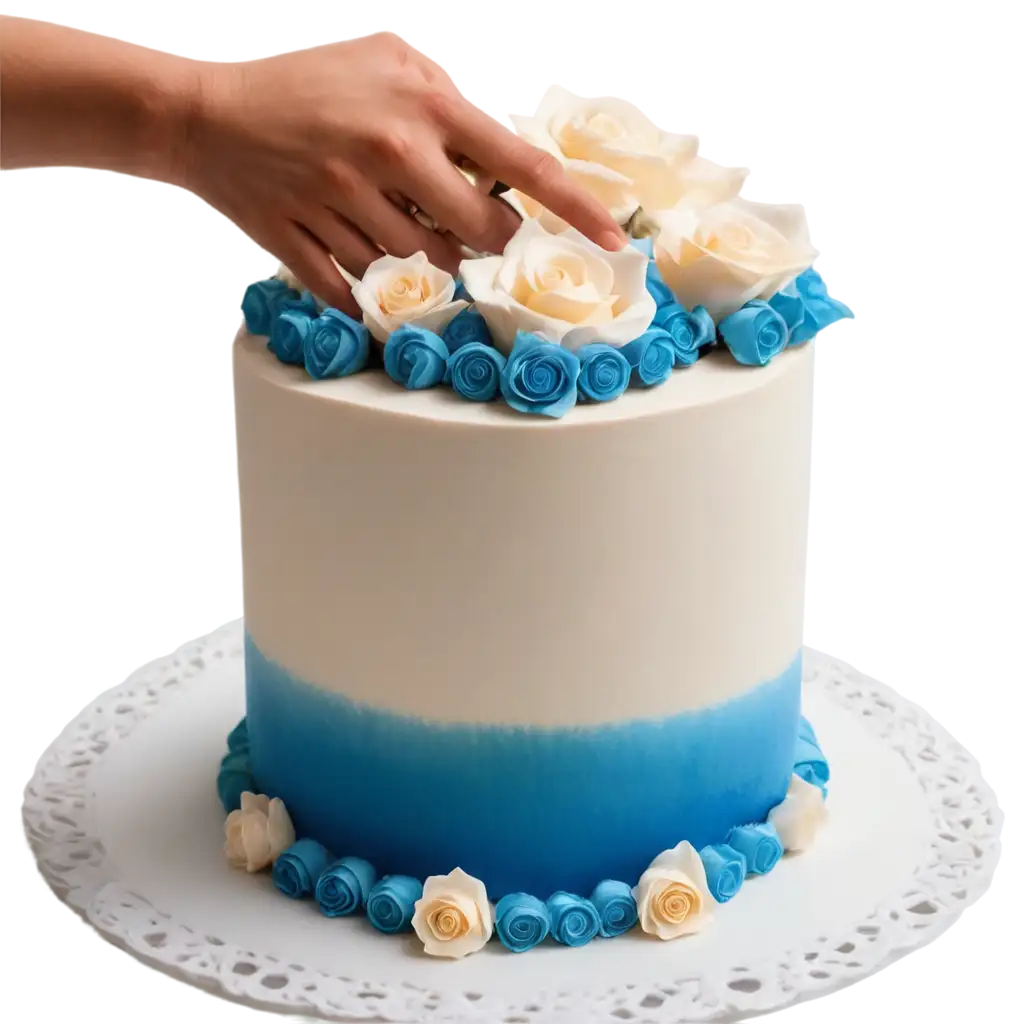 Elegant-HandDecorated-Rose-Cake-PNG-with-White-and-Blue-Roses-for-HighQuality-Visual-Appeal