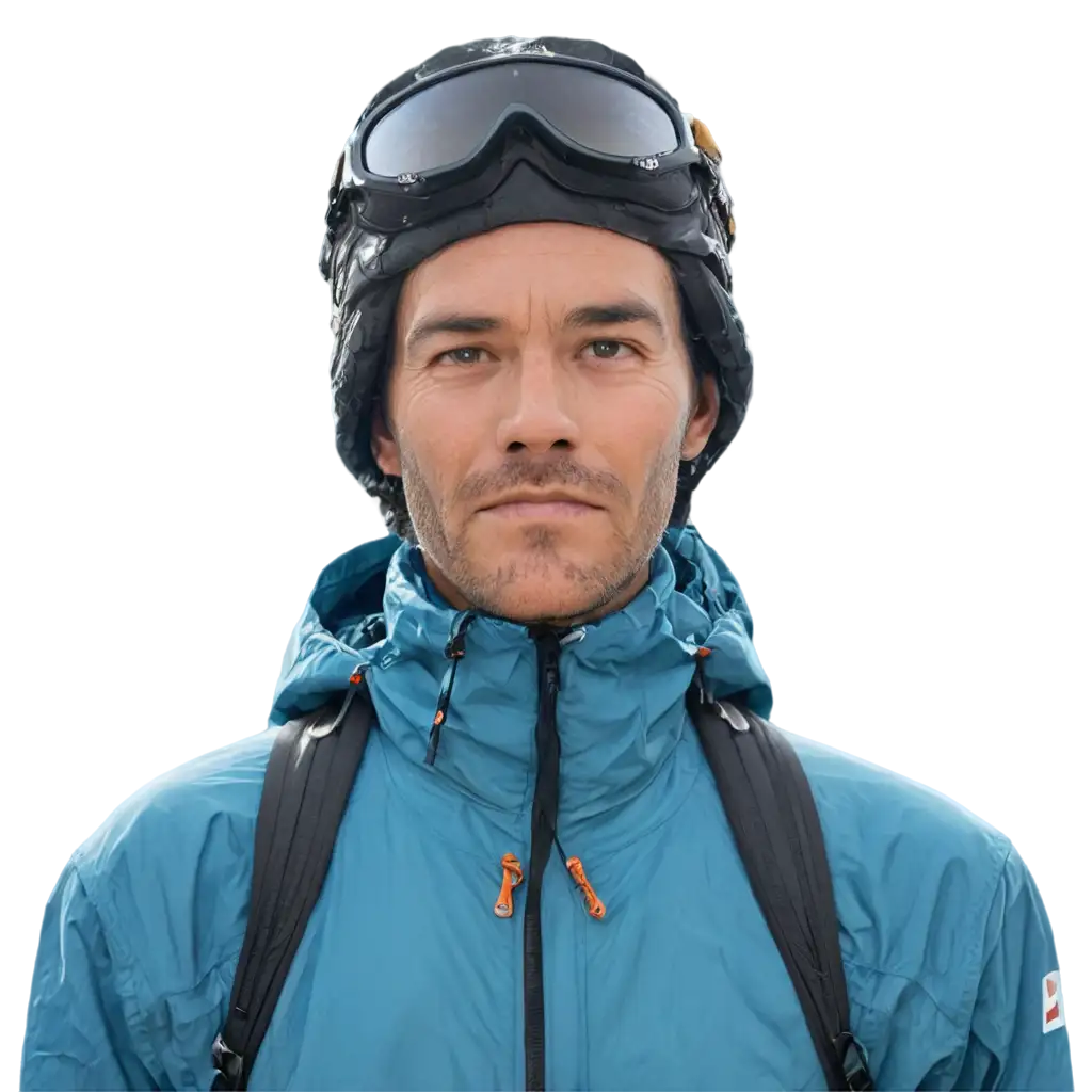 face of a climber on the summit of Everest covered in snow