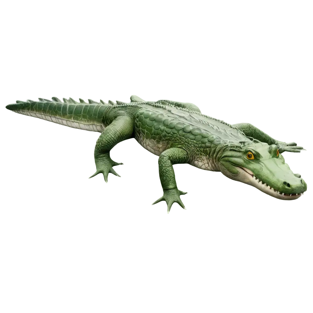 an animated green crocodile with white background swimming