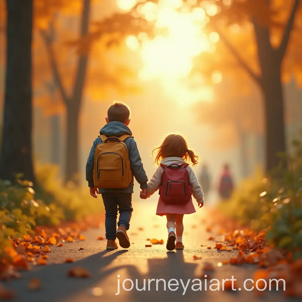 Tiny-People-WalkingAI-Art-Prompt-Expansion-to-School-in-Autumn-Morning-Light