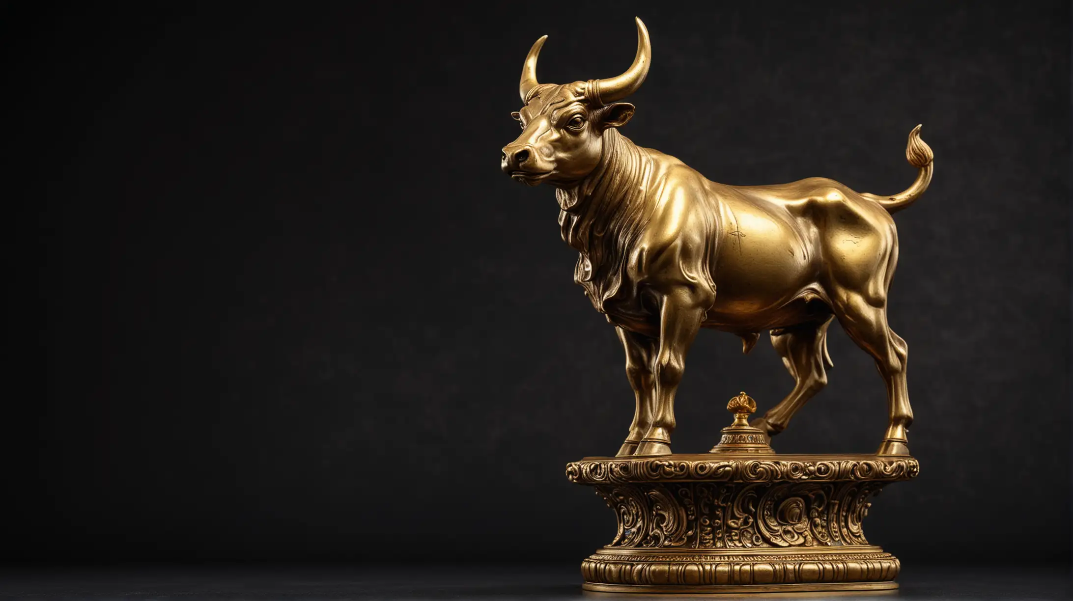 Golden Bull Statuette on Black Background