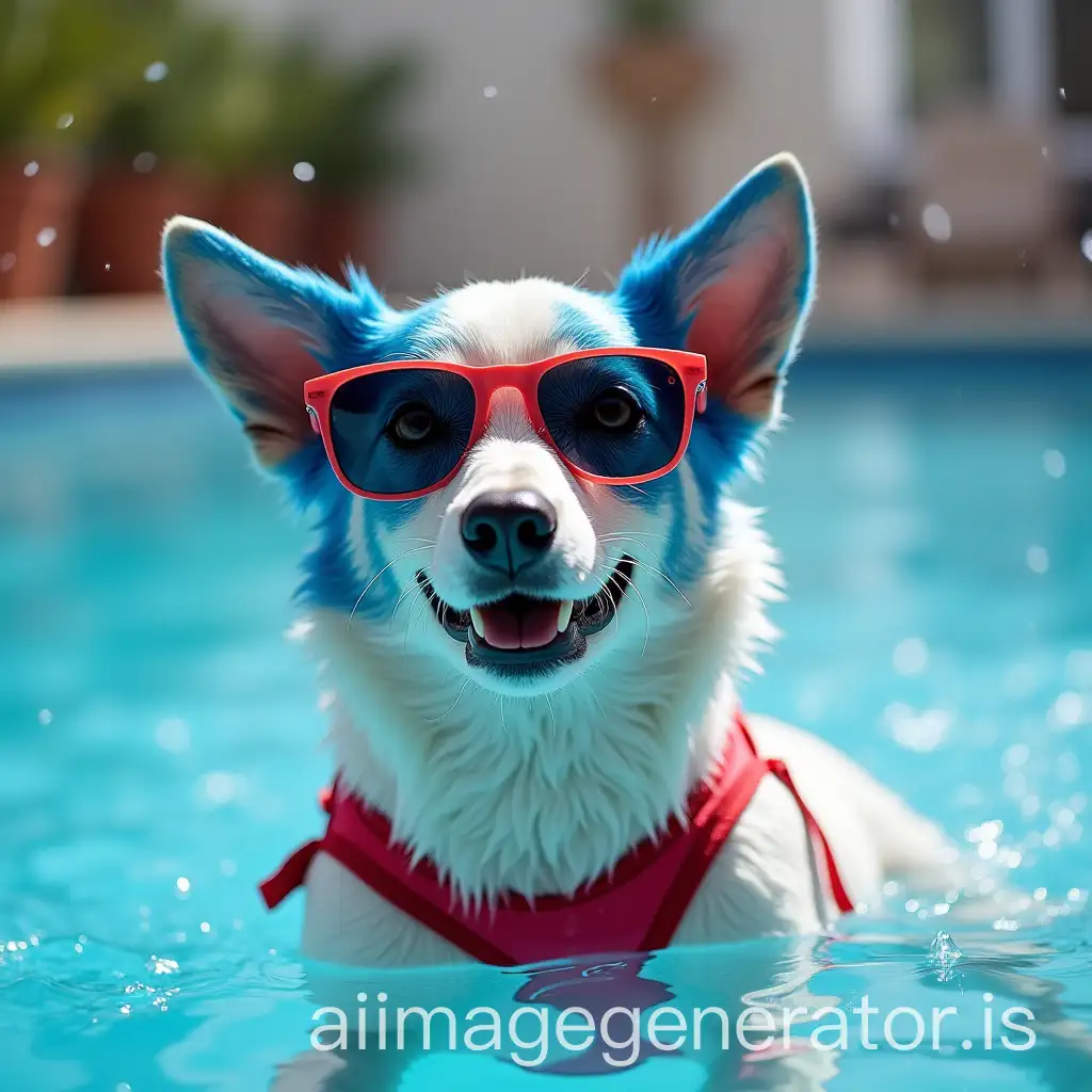 Dog-in-Underwear-and-Sunglasses-Swimming-in-Dubai-Pool-During-Rain