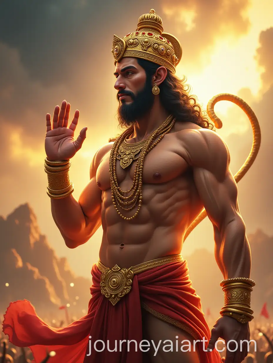 Lord-Hanuman-Warrior-Deity-in-Divine-Battle-with-Mace-and-Blessing
