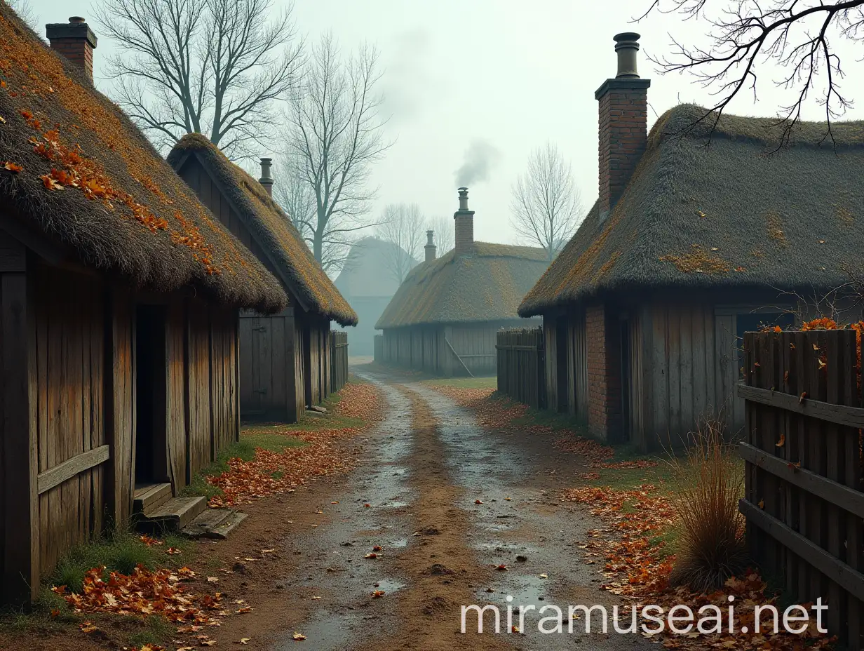 Historic Rural Poverty Dilapidated Thatched Farmhouses in Bokrijk Belgium