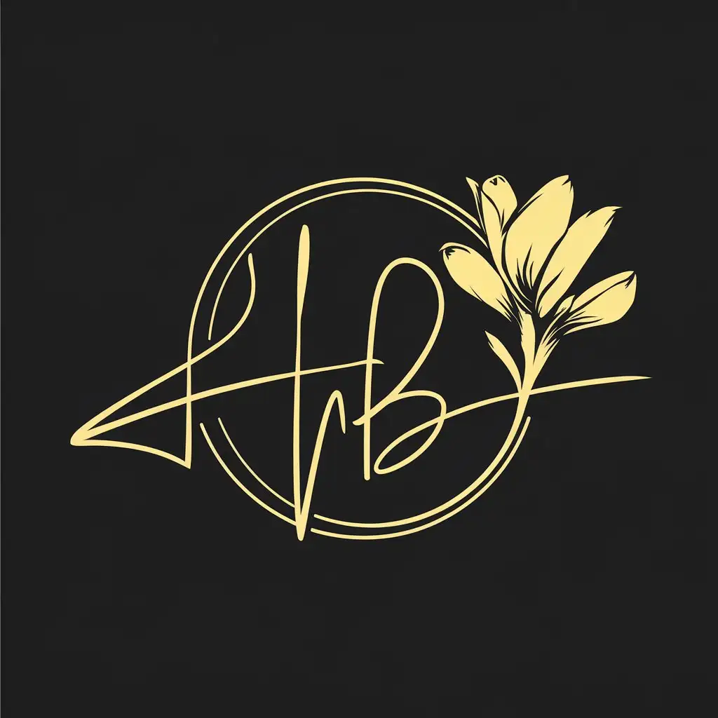 LOGO Design for HB Yellow Blooming Flower in Circle with Signature and Black Background