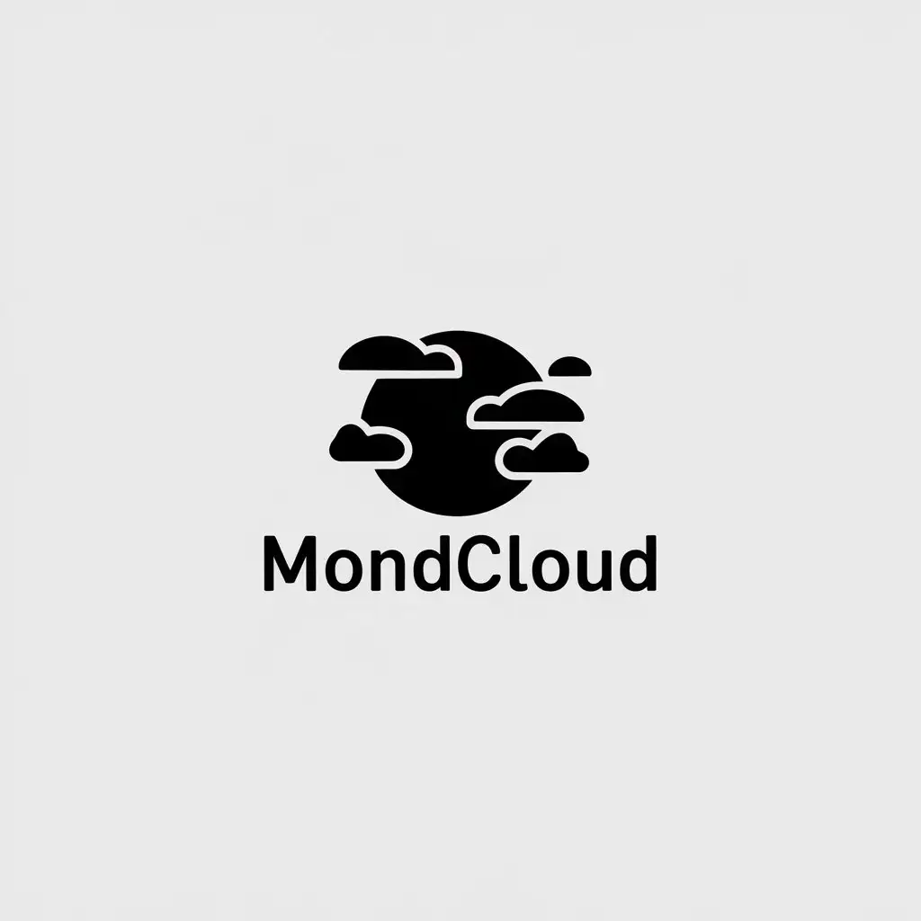 a vector logo design,with the text "mondcloud", main symbol:moon, clouds,Minimalistic,be used in game industry,clear background