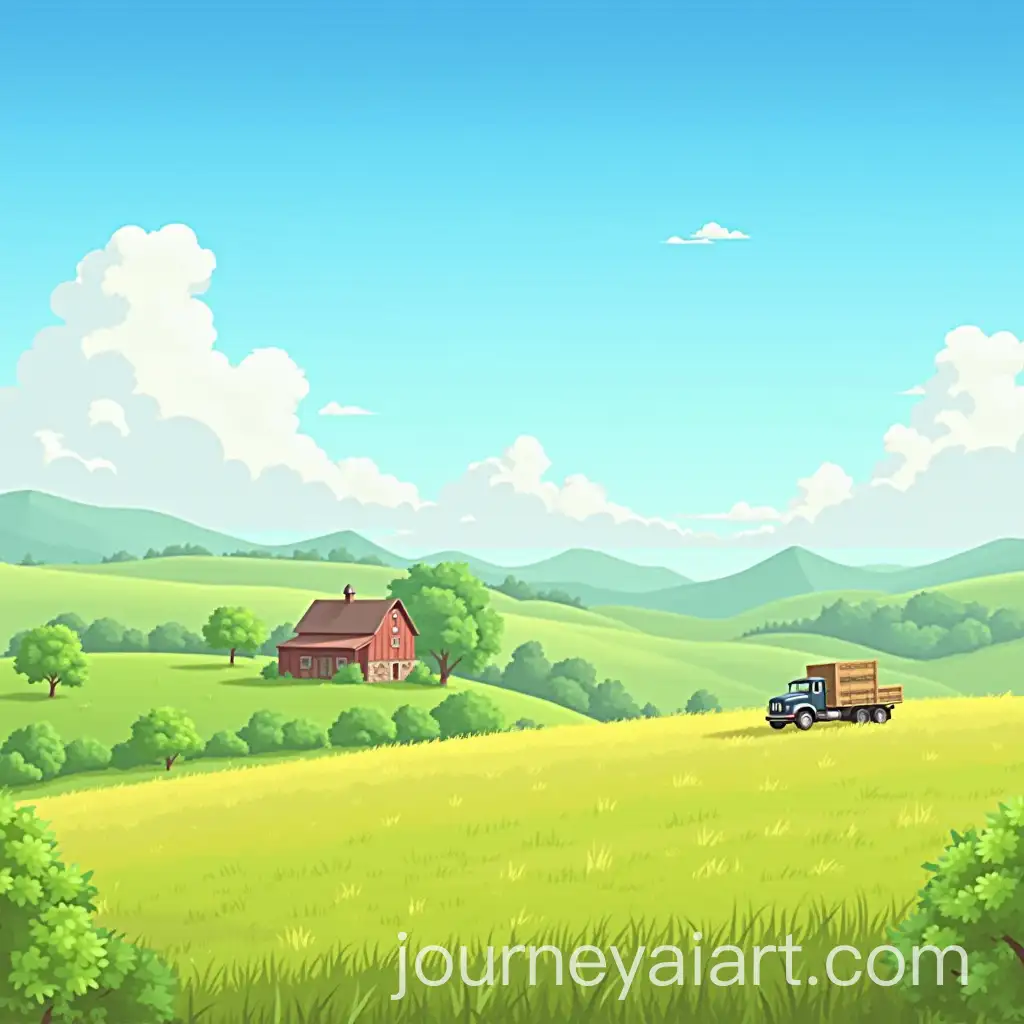 Tranquil-Anime-Countryside-Landscape-with-Barn-and-Truck-in-a-Field