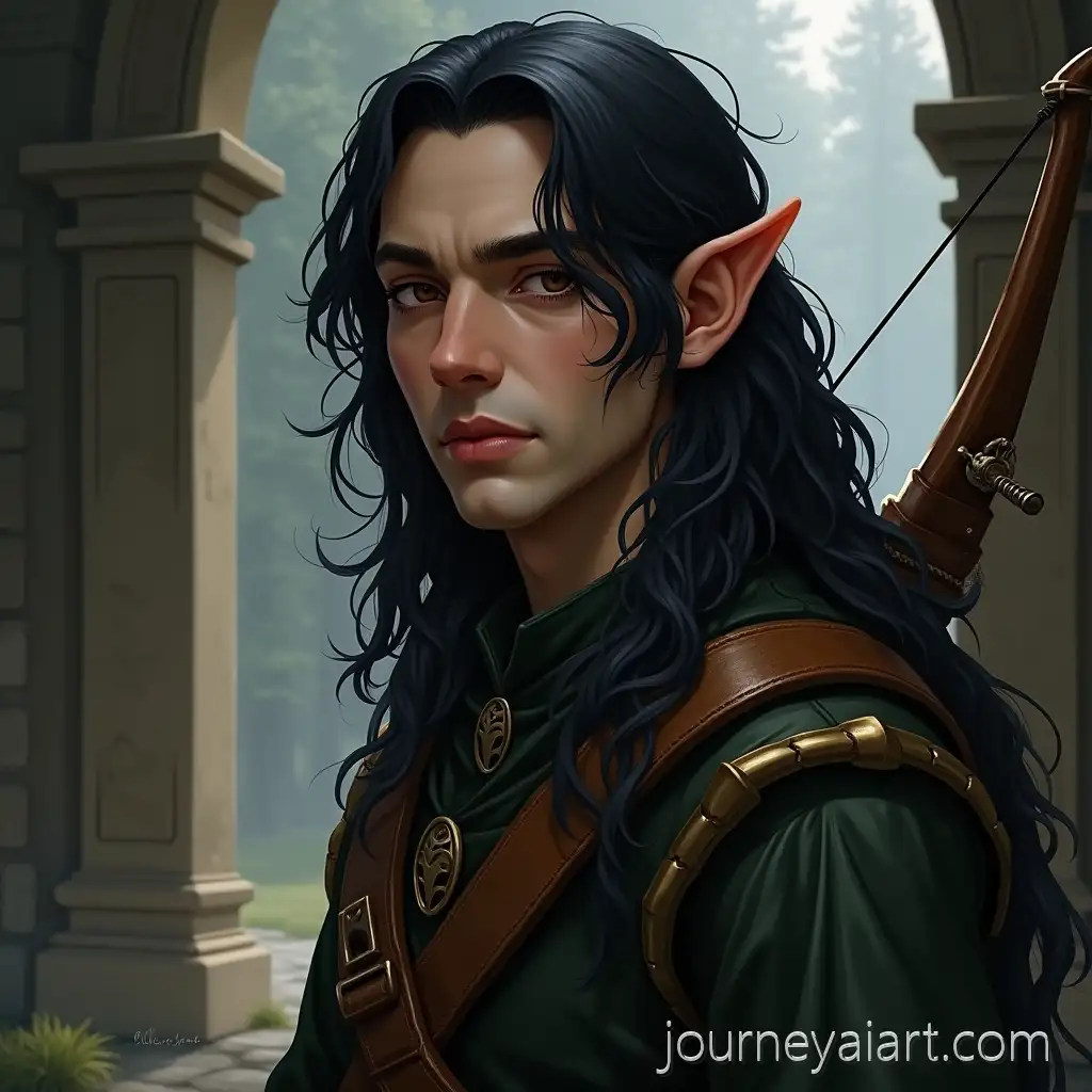 Fantasy-Elf-Archer-Portrait-with-Long-Dark-Hair-in-Baldurs-Gate-Setting