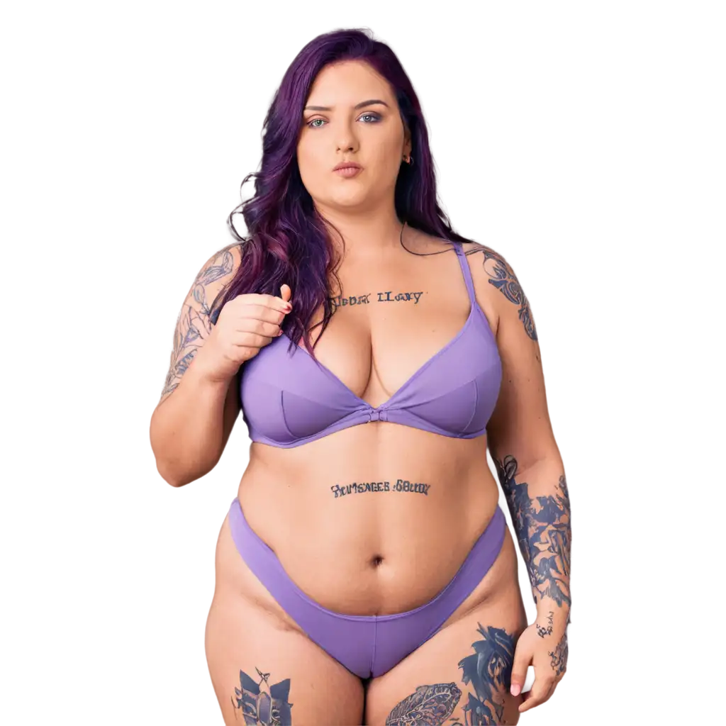 PNG-Image-BBW-Fat-Slut-with-Thick-Chest-Open-Bra-Top-Purple-Long-Hair-Rosy-Cheeks-and-Tattoos