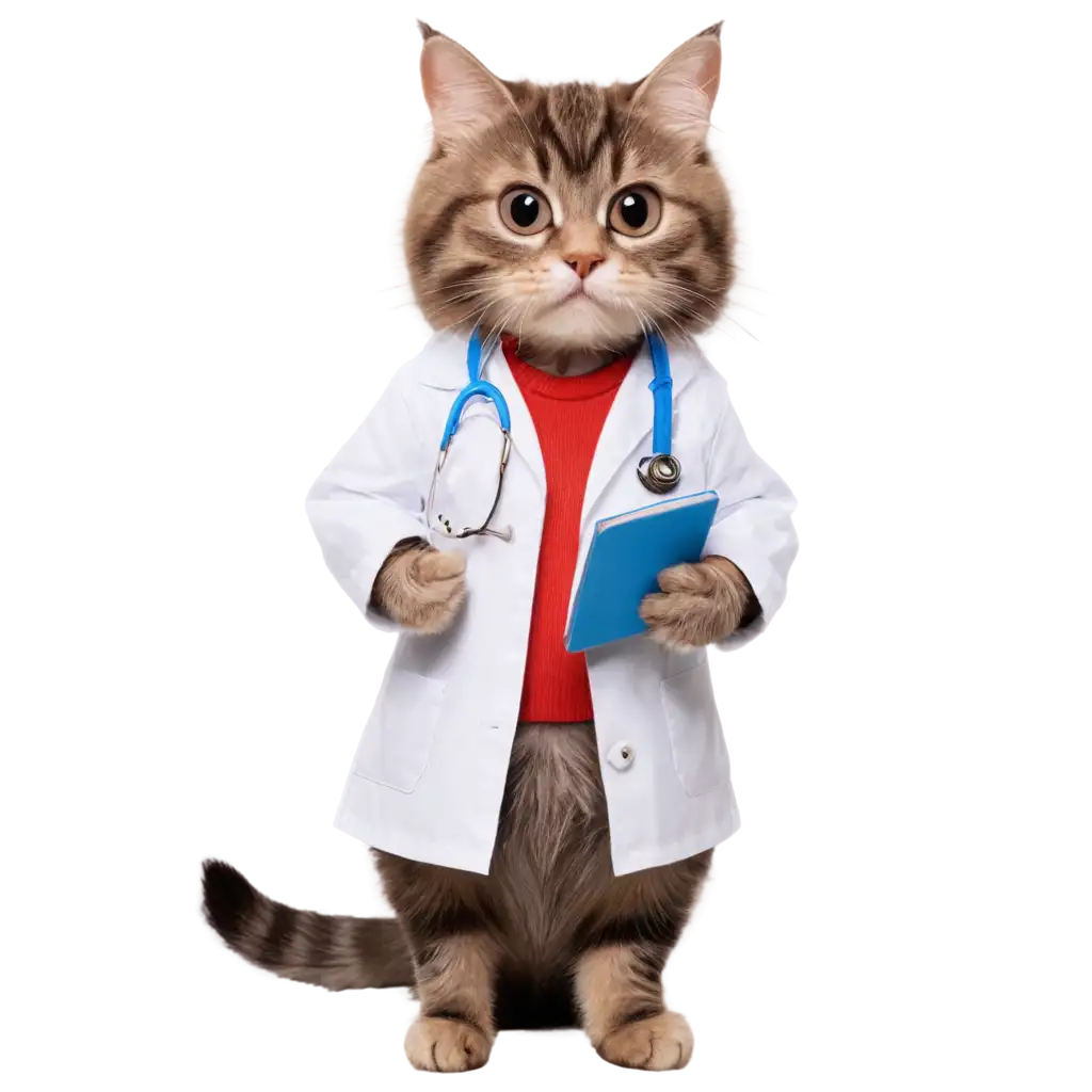 PNG-Image-Cat-Wearing-Doctor-Coat-Studying-Medicine