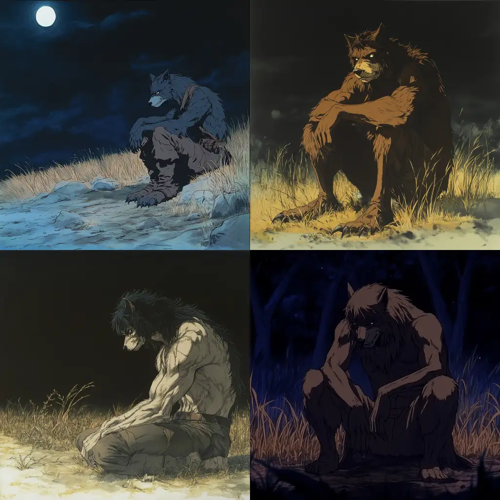 Defeated-Werewolf-Kneeling-in-a-Dry-Grass-Field-at-Night