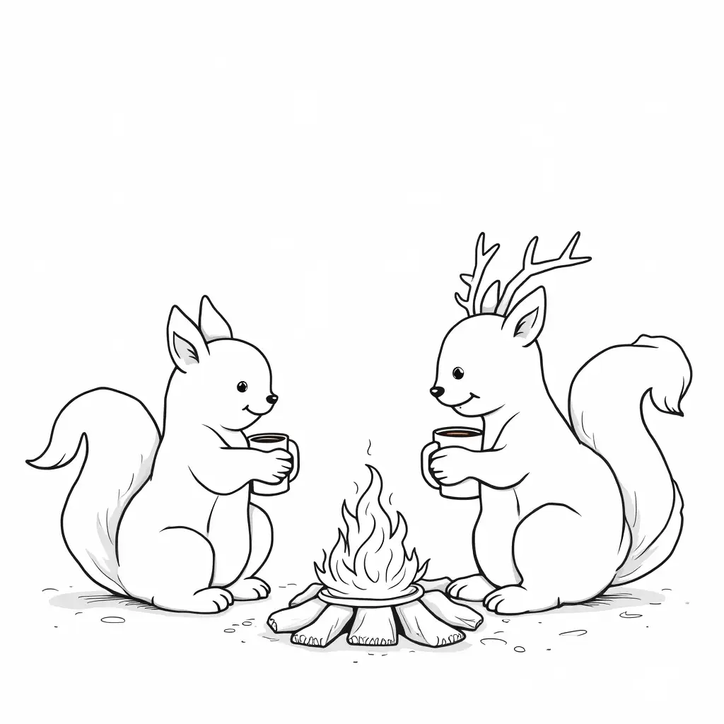 Woodland-Animals-Enjoying-Hot-Cocoa-by-a-Campfire