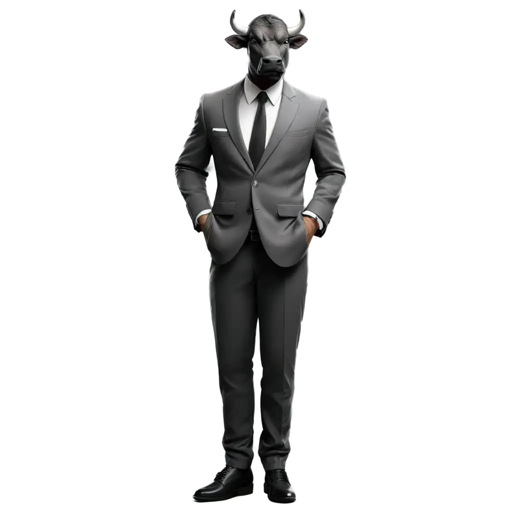 Bull-Man-Dressed-in-a-Suit-Illustration-in-Gray-Tones-PNG-for-HighQuality-Graphic-Design