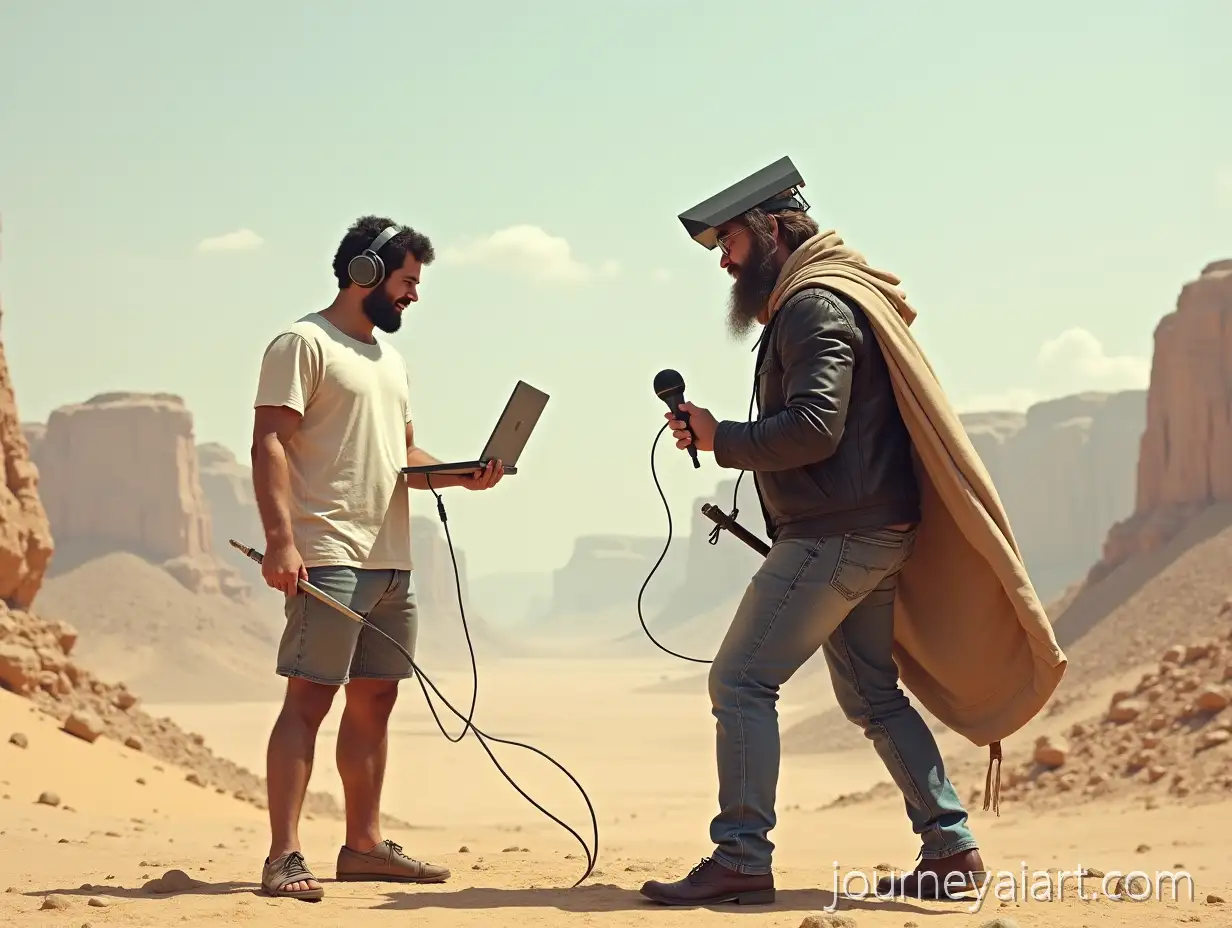 Modern-David-and-Goliath-in-Middle-Eastern-Desert-with-Technology-Weapons