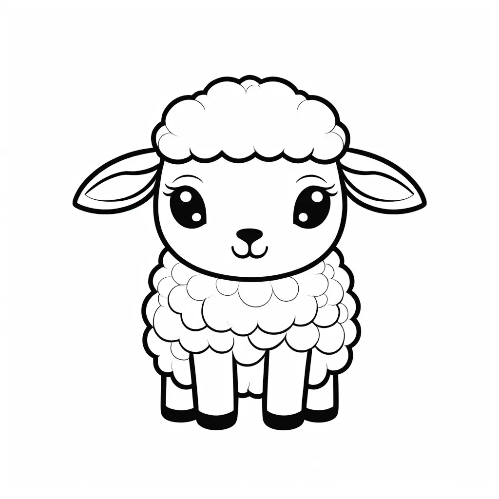 cute sheep baby black and white for colouring for children, Coloring Page, black and white, line art, white background, Simplicity, Ample White Space