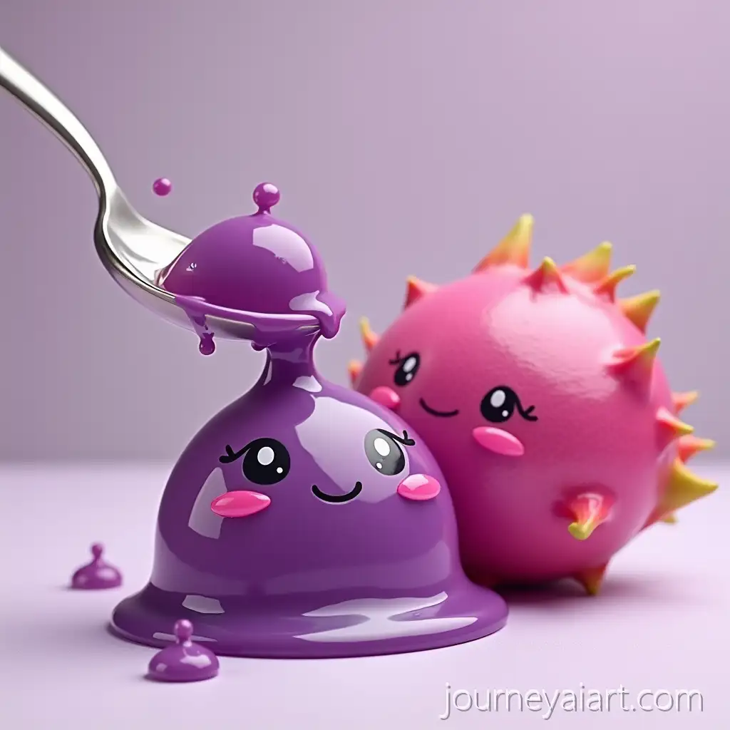Dragon-Fruit-with-Purple-Jelly-Blobs-and-Cute-Faces-on-a-Spoon