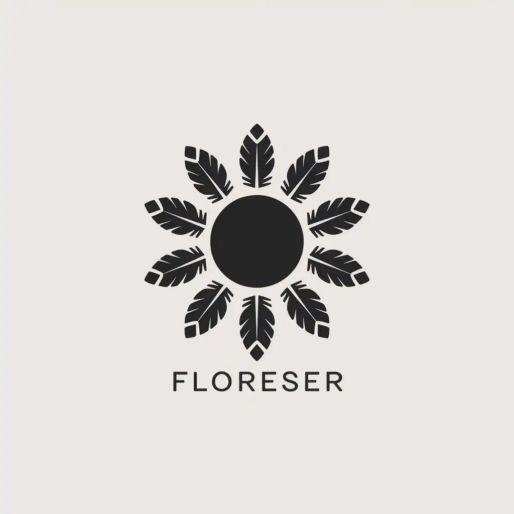 LOGO Design for FloreSer Minimalistic Vector Logo with Solar Eclipse and Feather Mandala