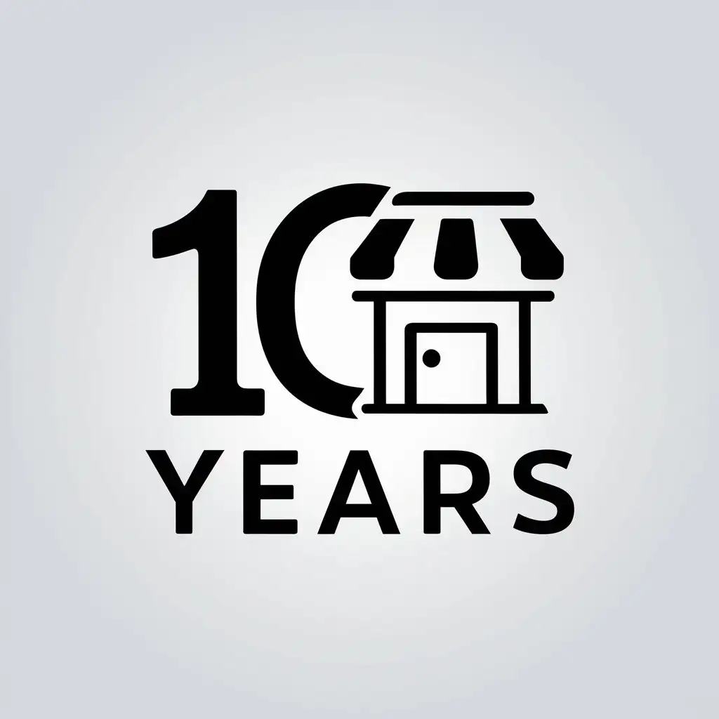 a vector logo design,with the text "10 years", main symbol:storefront,Minimalistic,be used in e-commerce industry,clear background