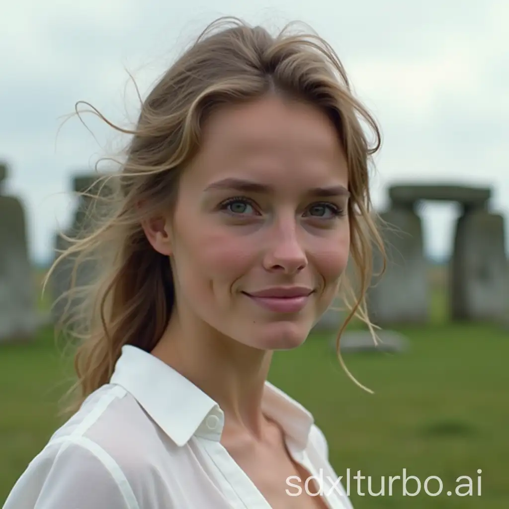 Young-Woman-in-White-Blouse-with-Stonehenge-Background