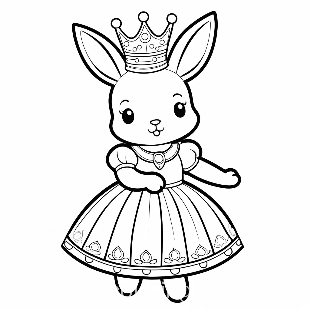 Charming-Line-Drawing-of-a-Dancing-Rabbit-in-a-Dress-and-Crown-for-Kids