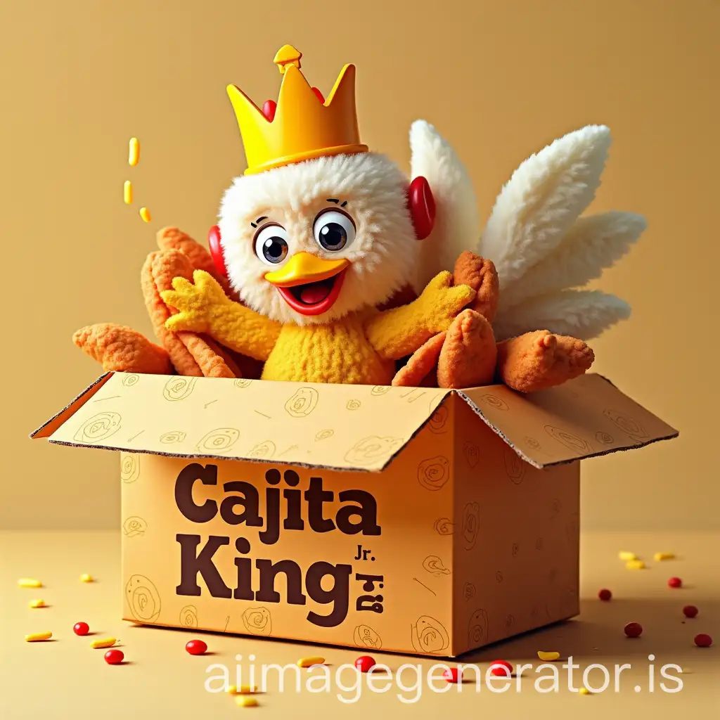Create a surprise box for children that contains the name of Cajita King Jr with chicken theme