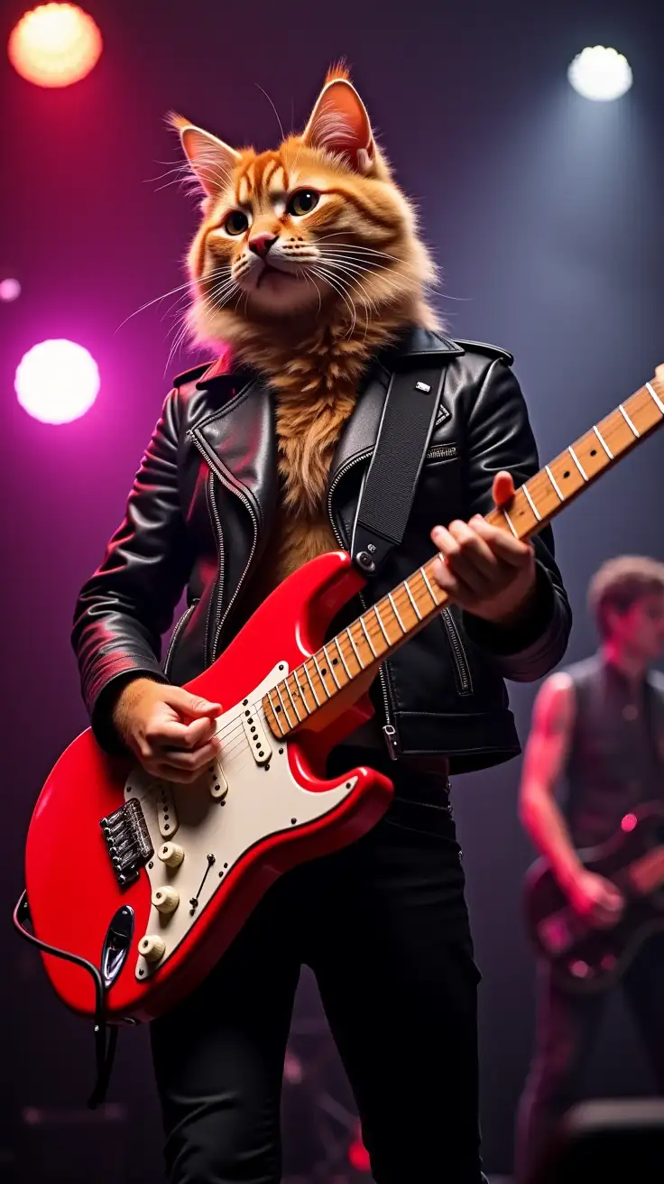 Charismatic-Rockstar-Cat-Performing-on-Stage-with-Bright-Red-Keyboard