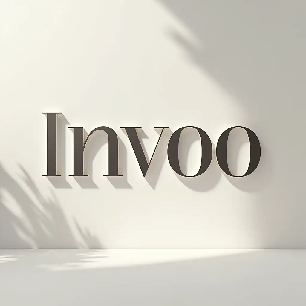 Design a hyper-realistic and natural logo for the brand 'Invoo,' incorporating sleek and minimalist typography. The color palette should include shades of soft gray, white, and light beige, inspired by a neutral fabric texture. Add subtle gradients and a gentle sheen effect to give the logo a refined and elegant look. The design should emphasize simplicity, harmony, and sophistication, suitable for a modern and innovative brand.