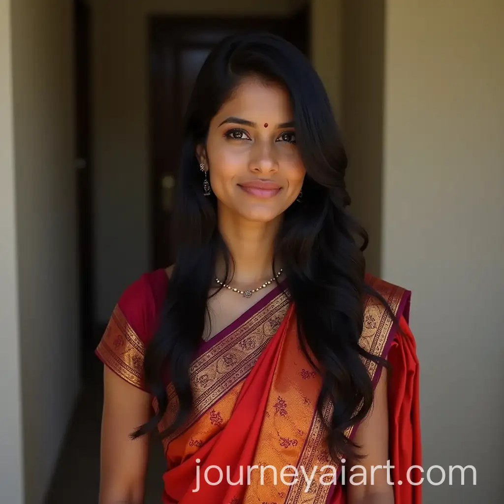 Indian-Housewife-with-Long-Black-Hair-in-Saree-Portrait