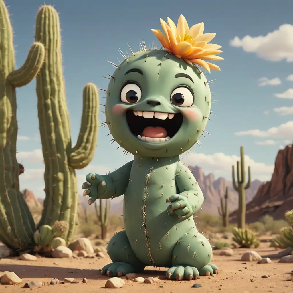 Cartoon Style Xerus and Happy Face Cactus