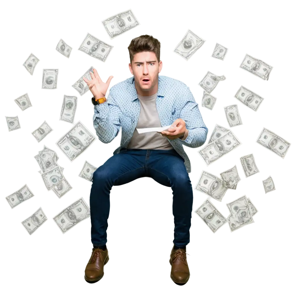 StressedOut-Person-with-Tax-Forms-and-Dollar-Signs-Floating-Around-HighQuality-PNG-Image-for-Financial-and-StressRelated-Themes