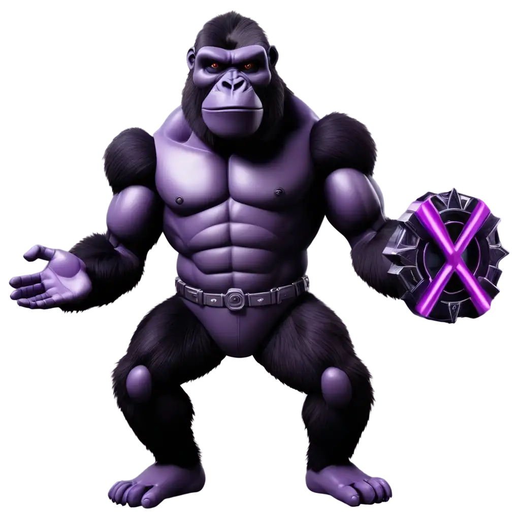 Explore-the-PURPLE-and-BLACK-Cartoon-Robotic-Gorilla-Holding-a-Shuriken-PNG-Image