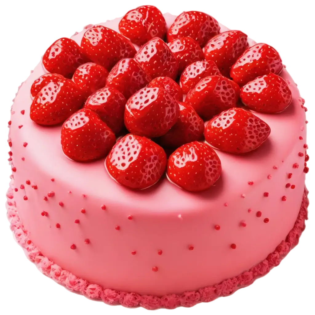 Round-Top-View-Strawberry-Birthday-Cake-PNG-Image-for-HighQuality-Visuals