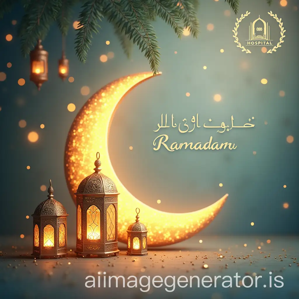 Ramadan-Greeting-Design-Featuring-Crescent-Moon-and-Lanterns-with-Gulf-Hospital-Logo