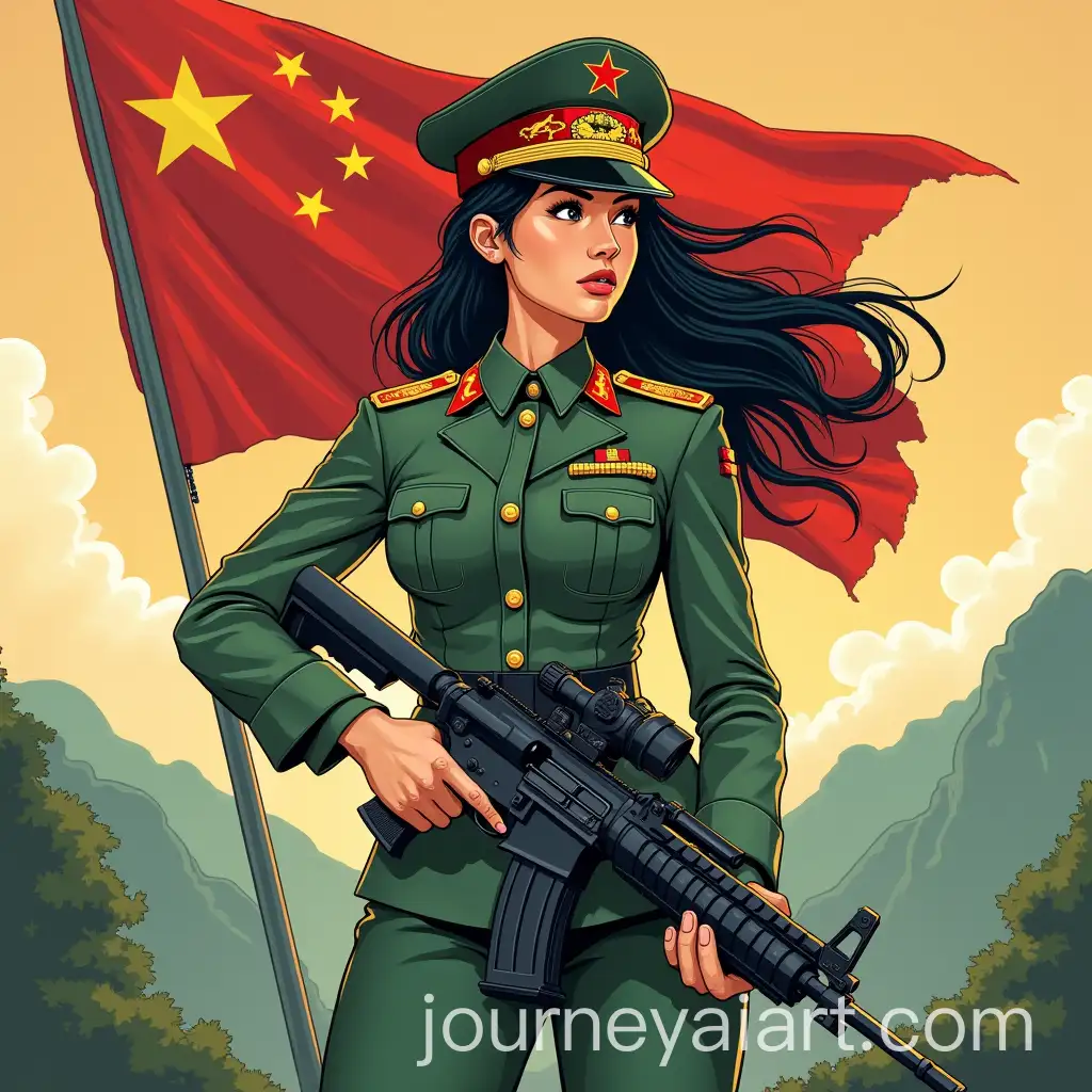 Female-Chinese-Soldier-in-Dynamic-Comic-Style-with-QBZ95-Rifle