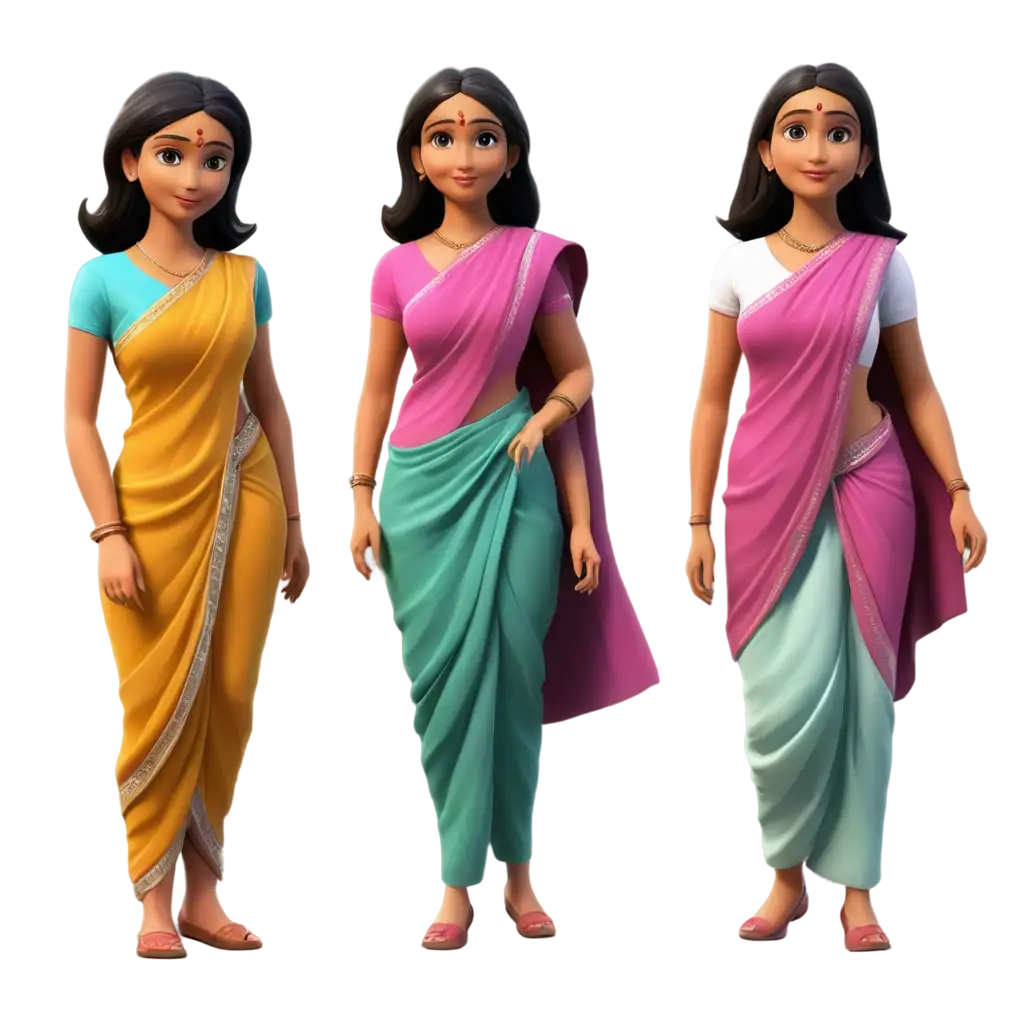 3D-Women-in-Sari-PNG-Image-Vibrant-and-HighQuality-Visual-Representation