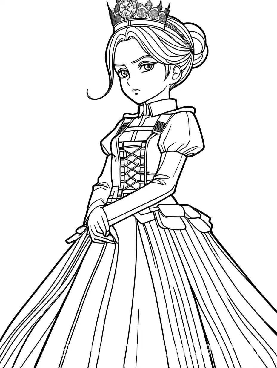 Levi-Ackerman-Princess-Dressup-Coloring-Page-A-Simplistic-Black-and-White-Line-Art